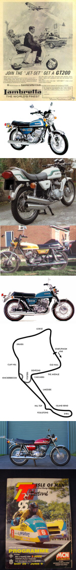classic 70's bikes lambretta GT200, Suzuki GT250, Kawasaki 250 triple, yamaha DS7 250, Suzuki T500cobra, oulton park circuit